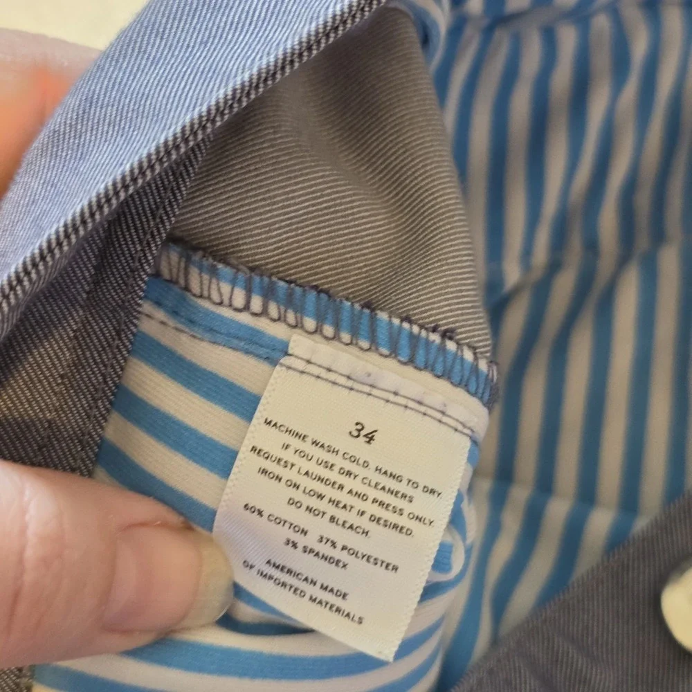 Mizzen & Main Performance Chino Mens Pants 34x29 Solid Light Blue Cotton Blend